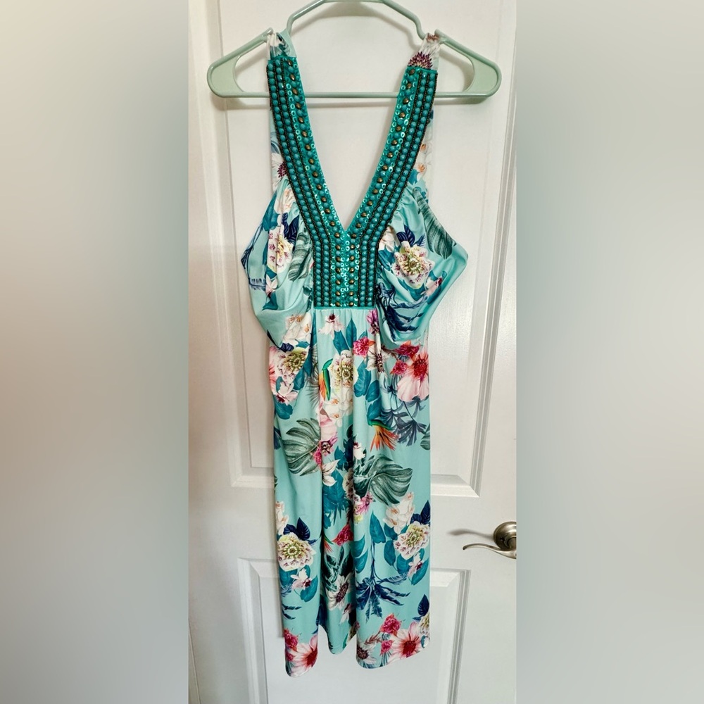 Boston Proper Teal Floral Dress